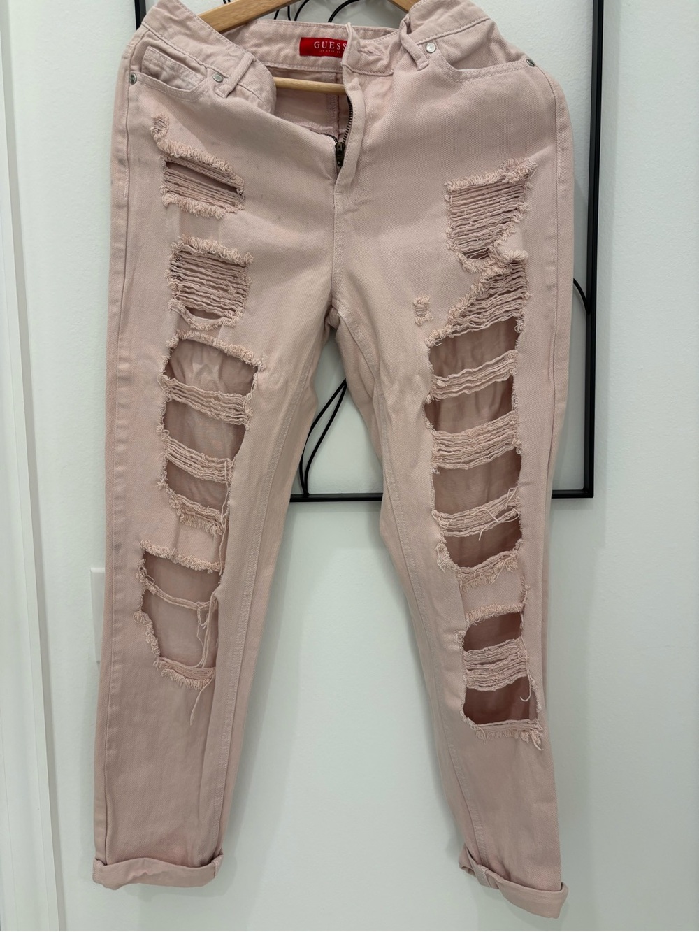 GUESS Blush Pink Distressed Boyfriend Jeans